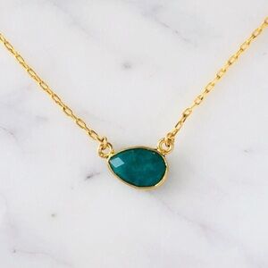 18K Gold Plated Floating Green Emerald Chain Necklace
